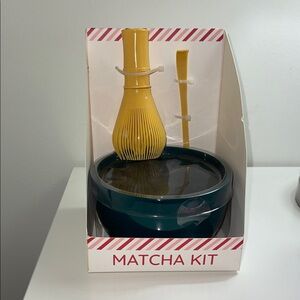 Matcha Kit with Yellow Whisk and Dark Green Bowl